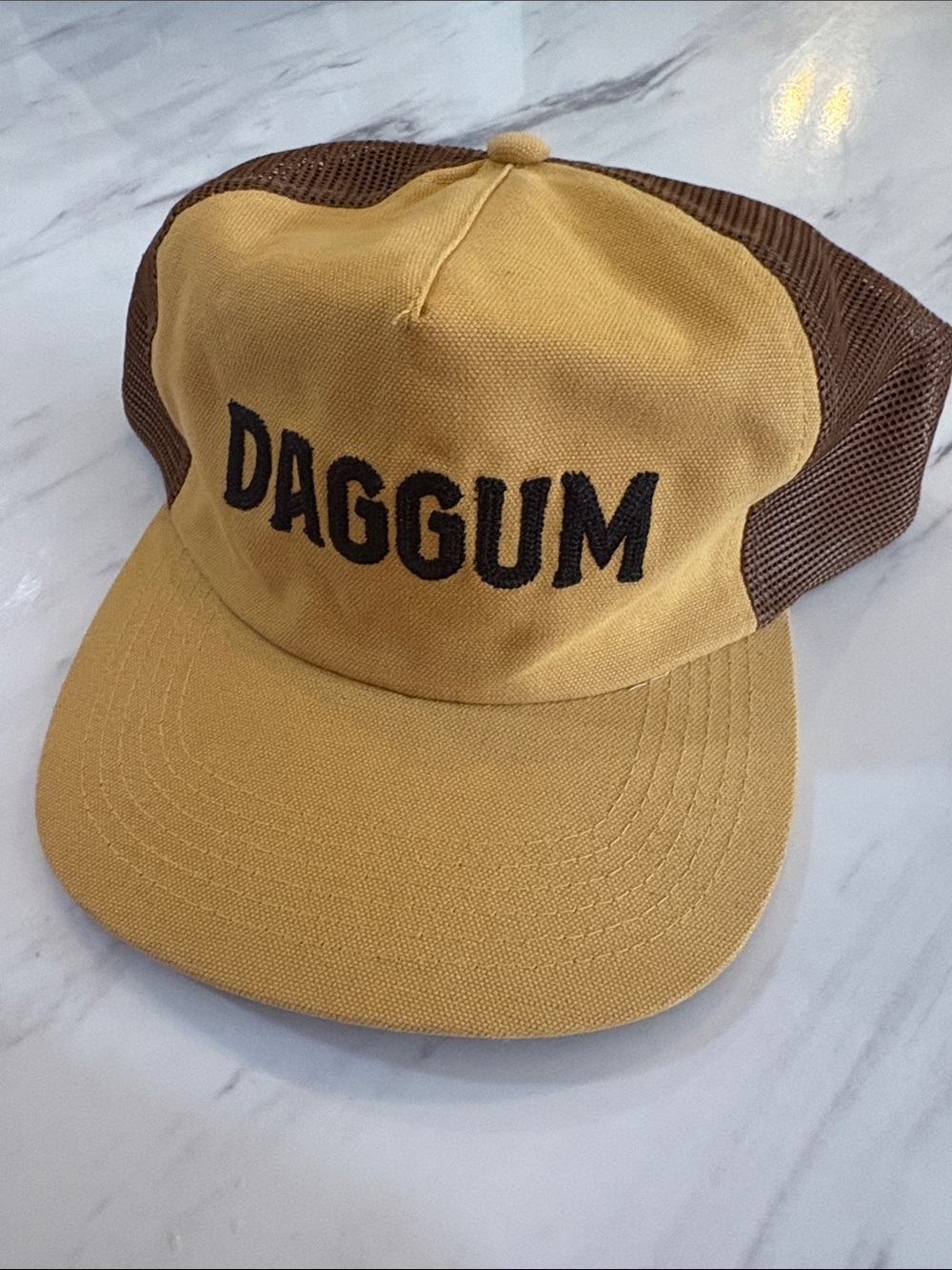 DAGGUM Mustard and Brown Mesh Trucker Hat
